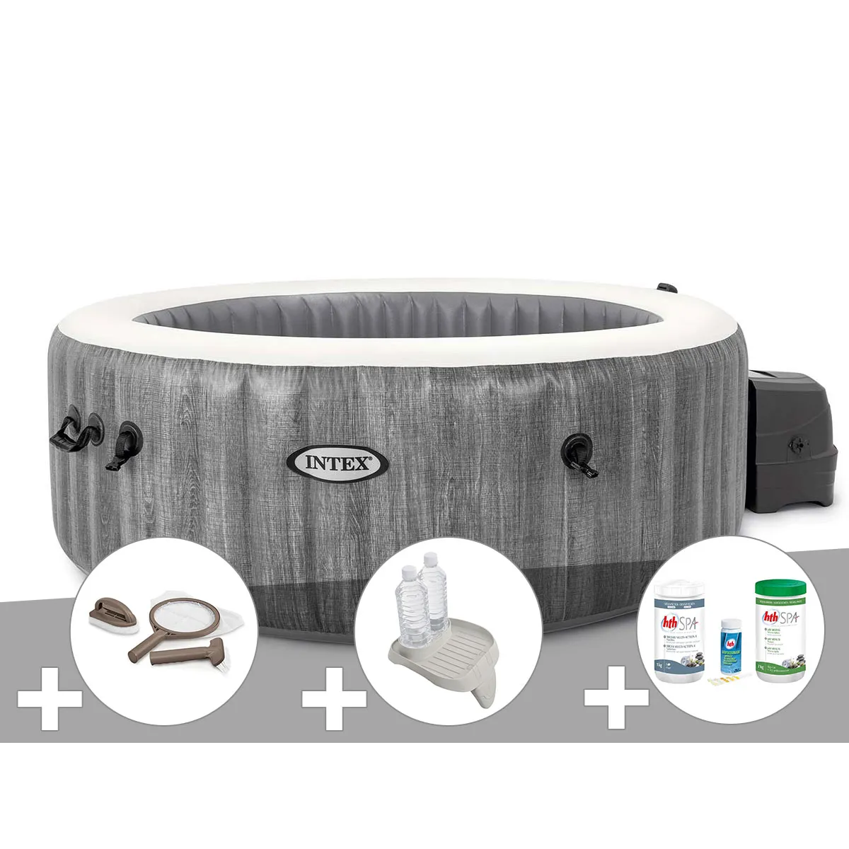 Kit spa gonflable Intex PureSpa Baltik rond Bulles 4 places + Kit d'entretien + Porteverre + Kit de traitement brome - vue 2