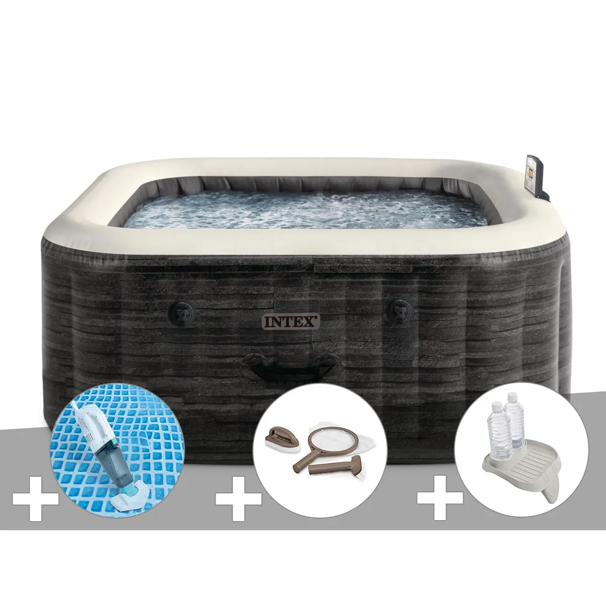 Kit spa gonflable Intex PureSpa carré Bulles 4 places + Aspirateur + Kit d'entretien + Porteverre - vue 2