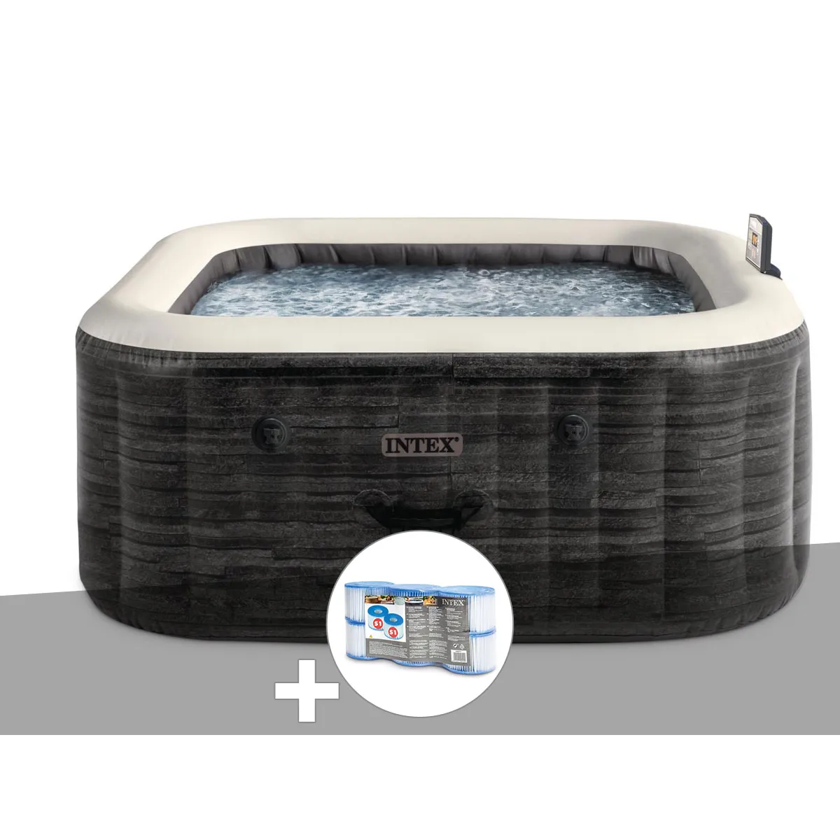 Intex Kit spa gonflable PureSpa Ardoise carré Bulles 6 places + 6 filtres Gris - vue 4