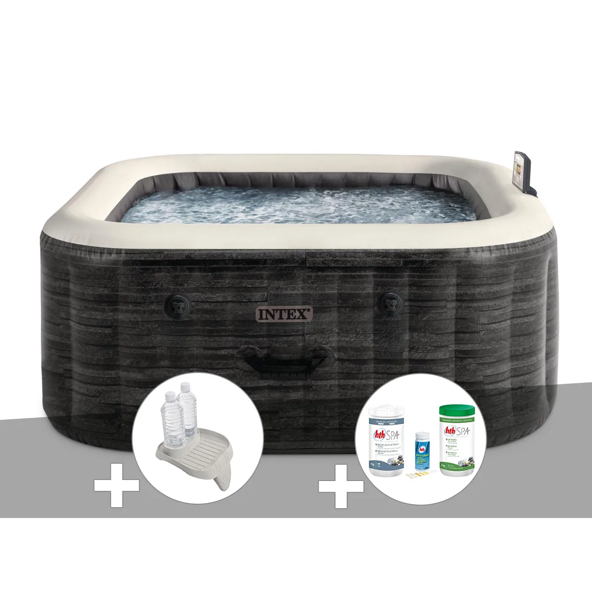 Kit spa gonflable Intex PureSpa carré Bulles 4 places + Porteverre + Kit de traitement brome - vue 2