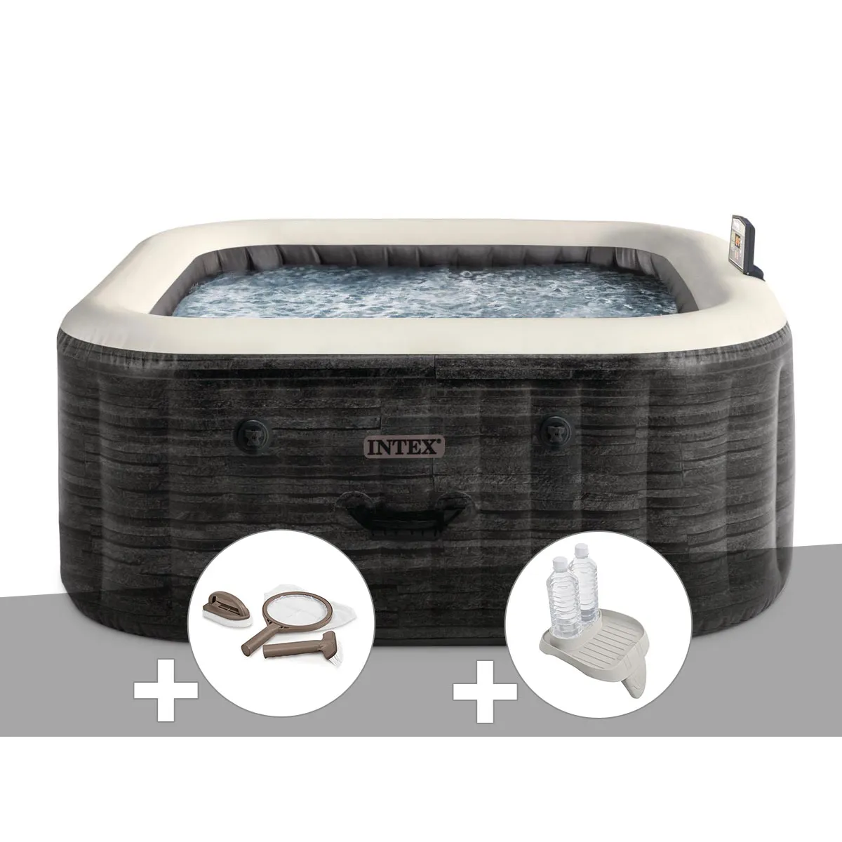 Kit spa gonflable Intex PureSpa carré Bulles 4 places + Kit d'entretien + Porteverre - vue 2