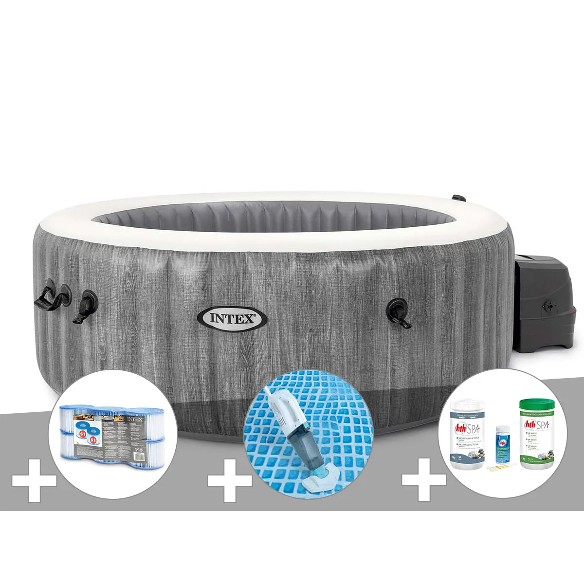 Kit spa gonflable Intex PureSpa Baltik rond Bulles 4 places + 6 filtres + Aspirateur + Kit de traitement brome - vue 2
