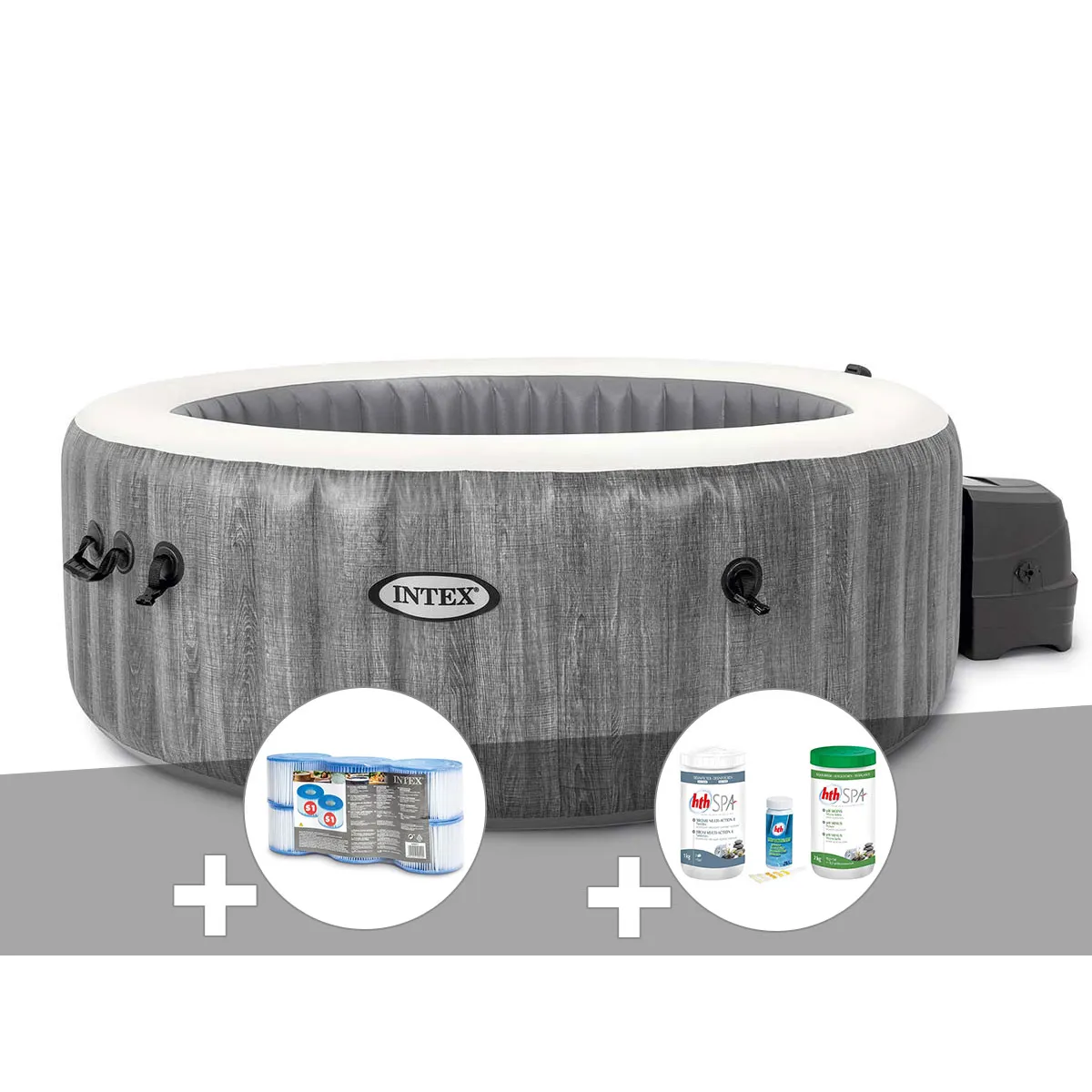 Kit spa gonflable Intex PureSpa Baltik rond Bulles 4 places + 6 filtres + Kit de traitement brome - vue 2