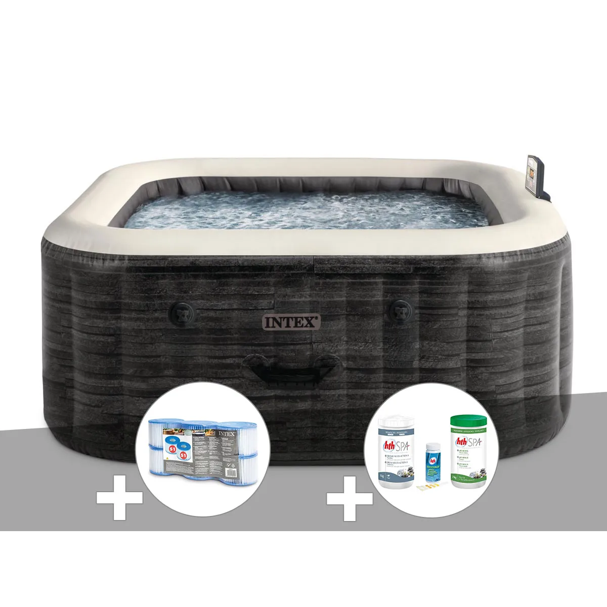 Kit spa gonflable Intex PureSpa carré Bulles 4 places + 6 filtres + Kit de traitement brome - vue 2