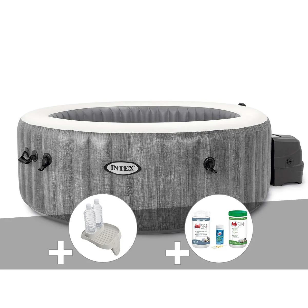 Kit spa gonflable Intex PureSpa Baltik rond Bulles 4 places + Porteverre + Kit de traitement brome - vue 2