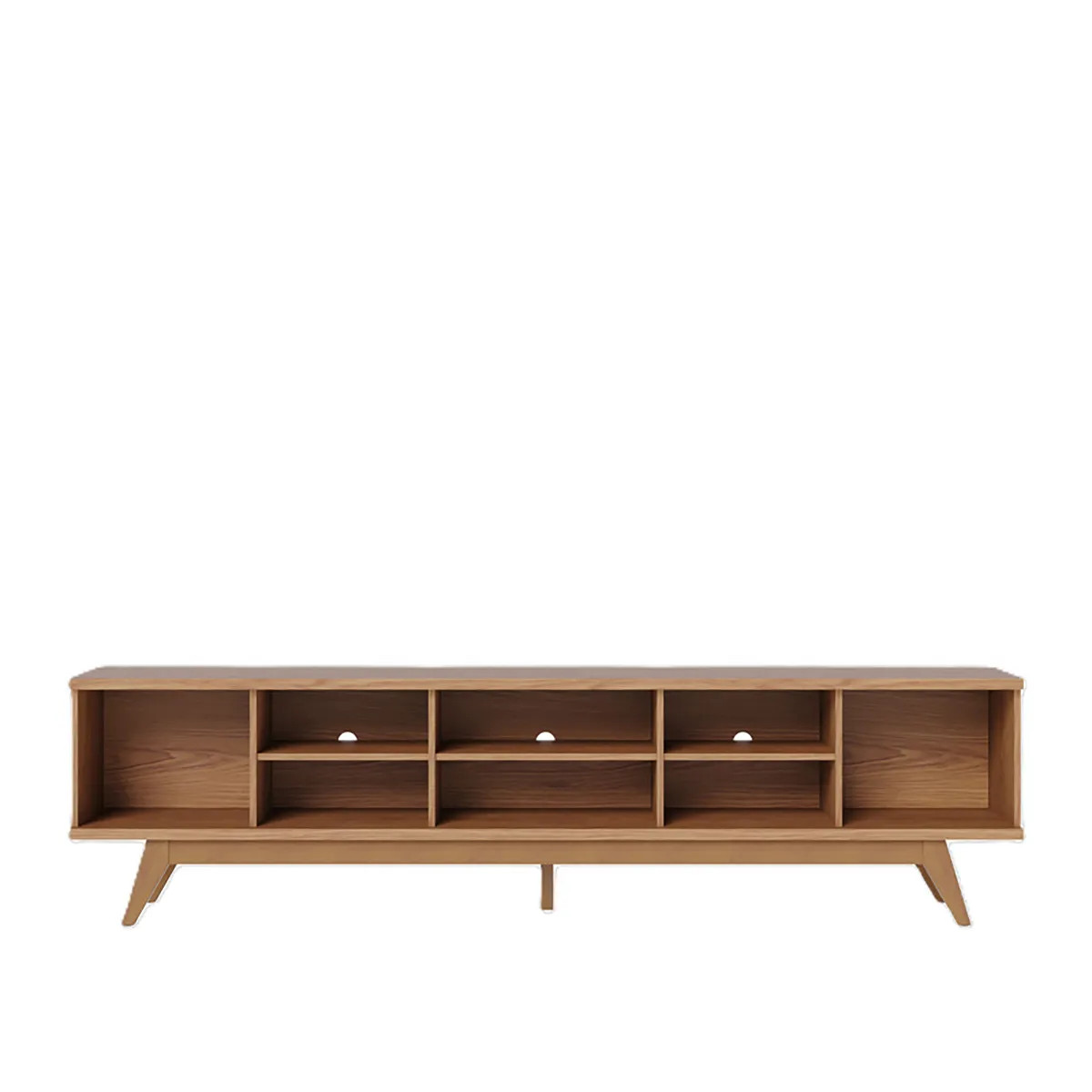 Meuble TV bas avec portes à panneaux décoratifs coloris chêne - Longueur 218 x Hauteur 58 x Profondeur 40 cm