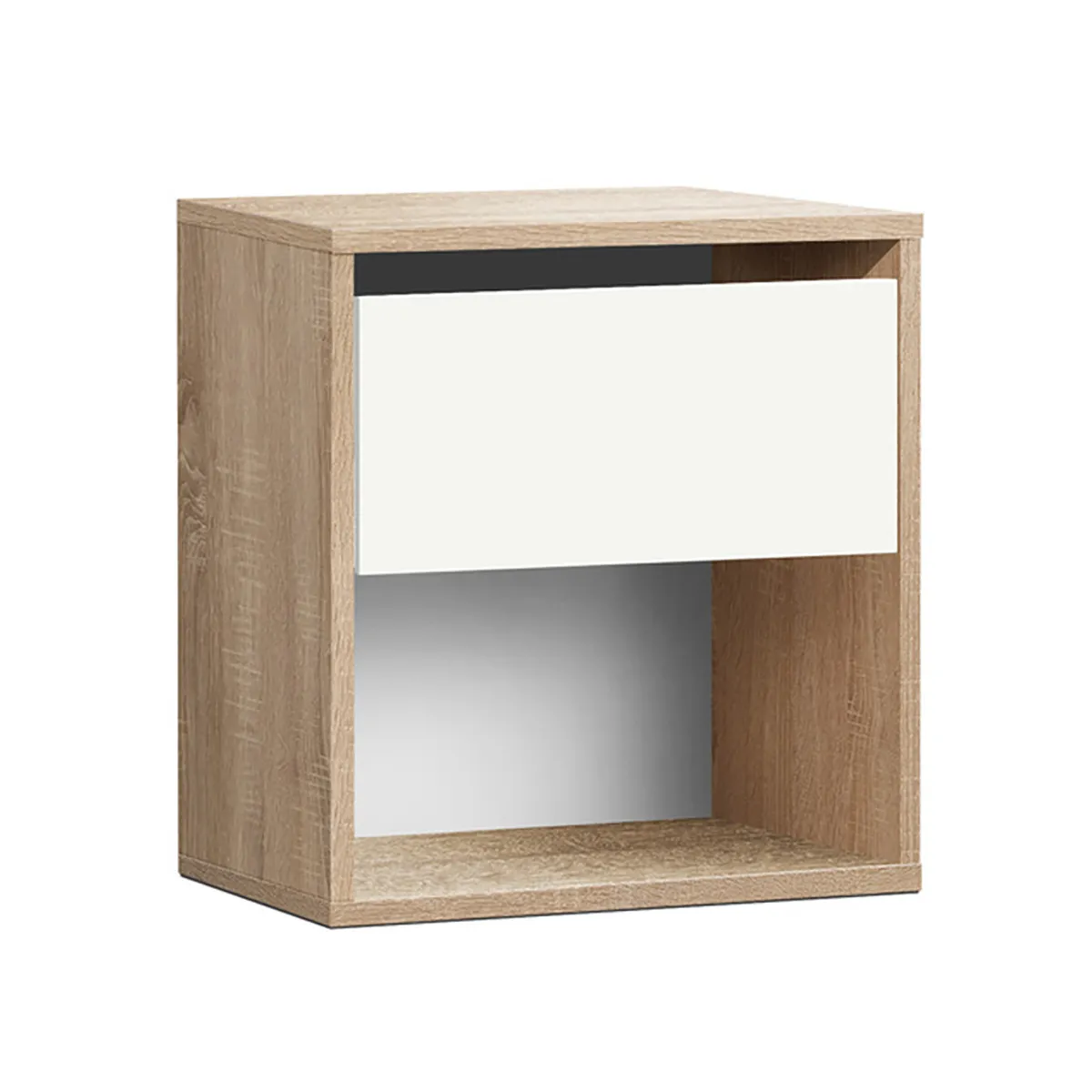 Table de chevet Table de nuit avec 1 tiroir sans poign&eacute;e et &eacute;tag&egrave;re ouverte coloris Cambrian/blanc - Longueur 40 x Hauteur 42 x Profondeur 28 cm
