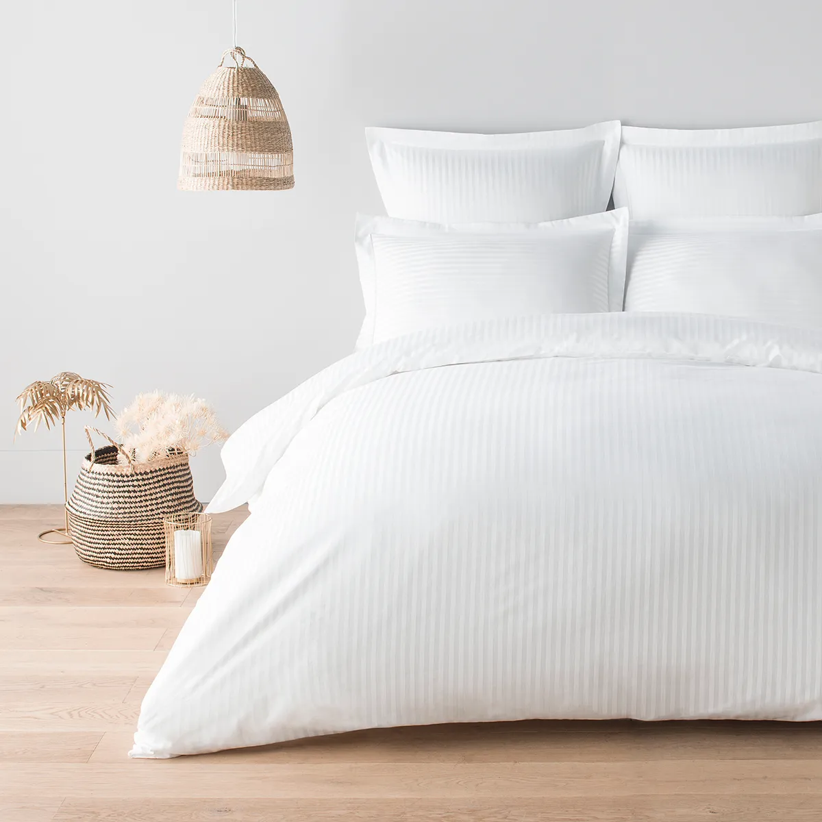 COTTON & CO Housse de couette en satin de coton &eacute;gyptien 240 fils &agrave; bandes