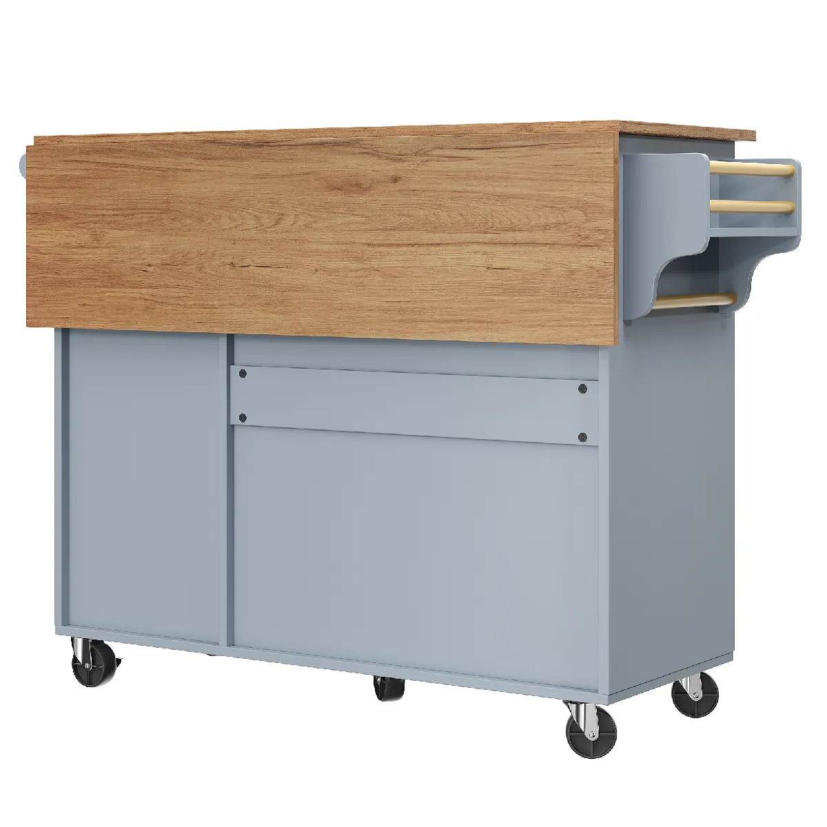 Îlot de cuisine MDF Bleu Bébé plateau rabattable & étagères réglables 110x75x92 cm