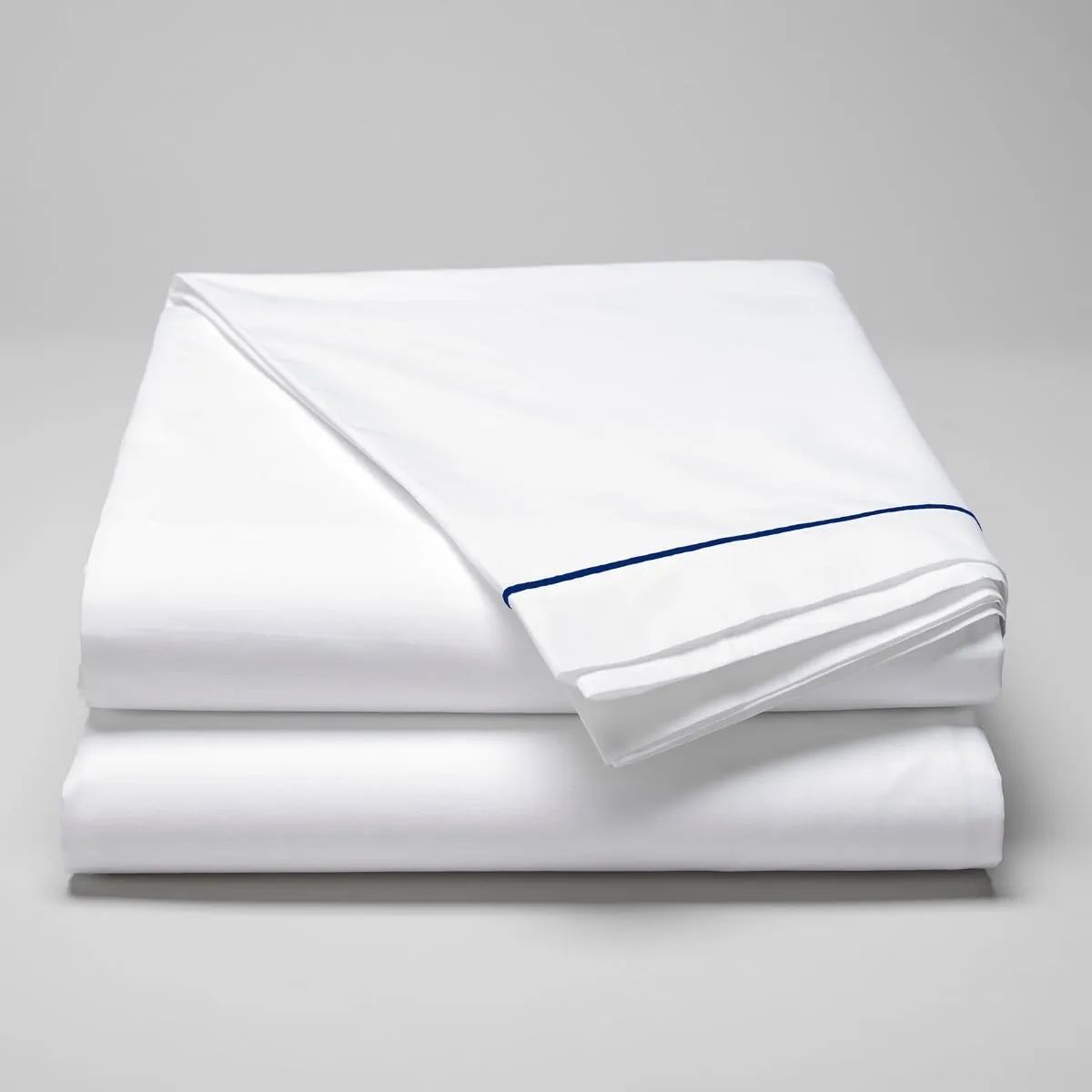 COTTON & CO Drap plat en percale de coton 160 fils avec bourdon bleu