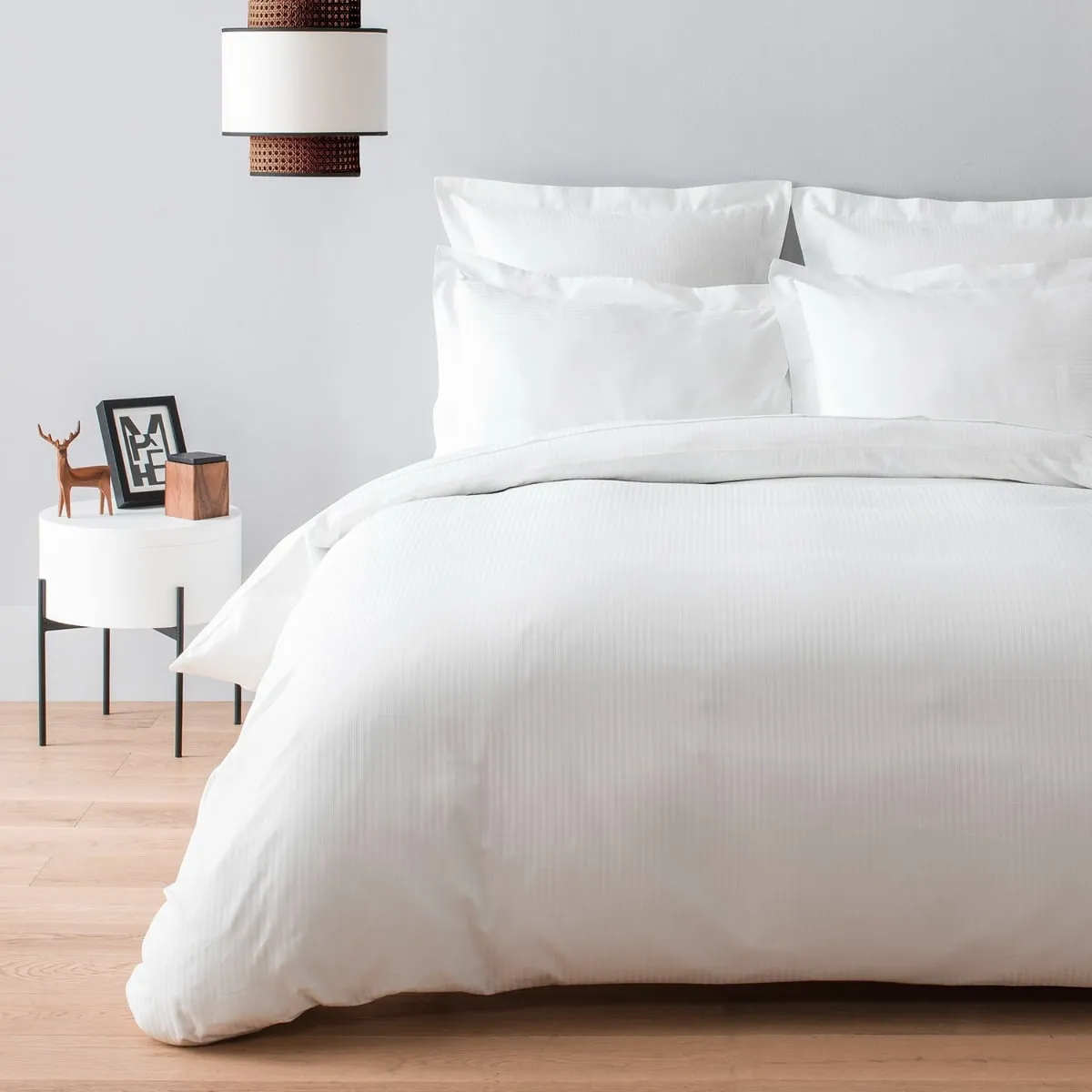 COTTON & CO Housse de couette en satin de coton &eacute;gyptien 120 fils &agrave; bandes