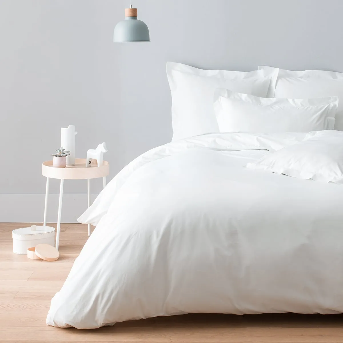 COTTON & CO Housse de couette en percale de coton 160 fils avec bourdon horizontal