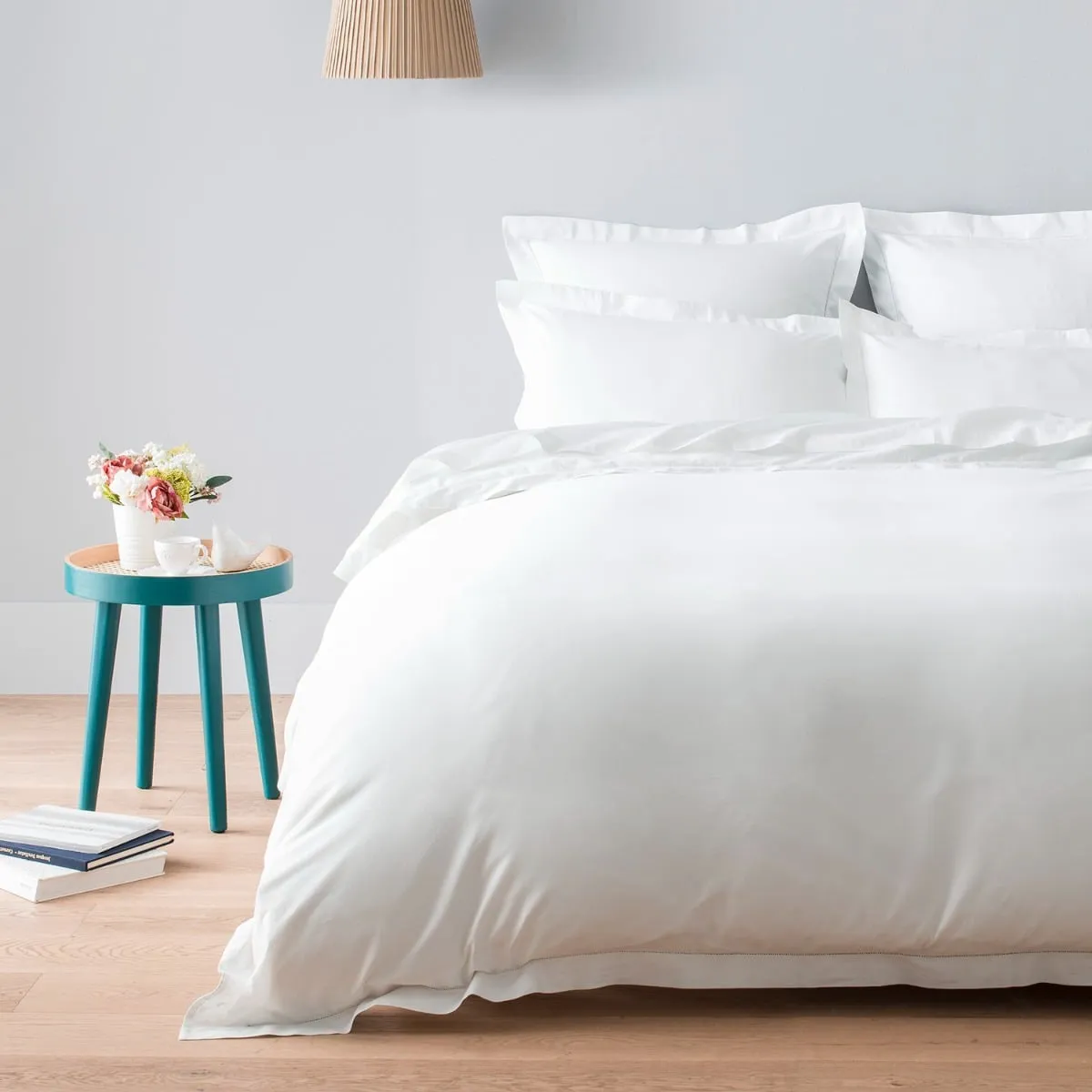 COTTON & CO Housse de couette en satin de coton &eacute;gyptien 120 fils finition jour &eacute;chelle - blanc