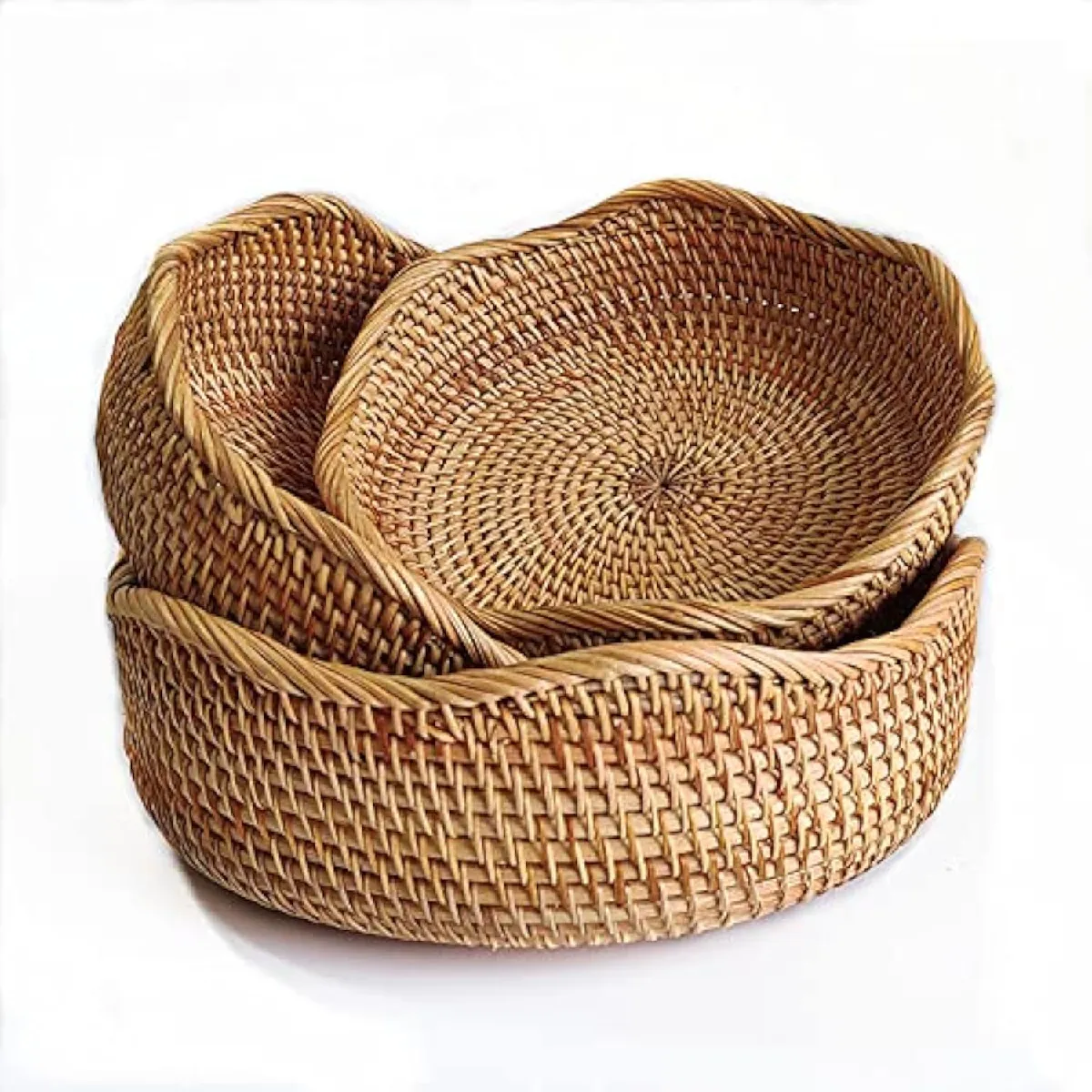 Vendos85 Lot De 3 Paniers Ronds En Rotin Artisanal