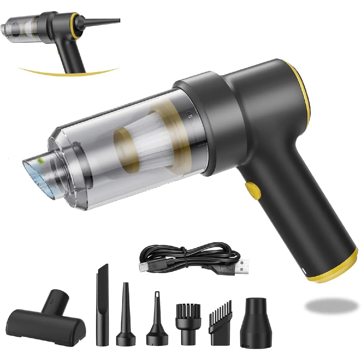 VENDOS85 Aspirateur Portable 12000?Pa Sans Fil HEPA USB-C
