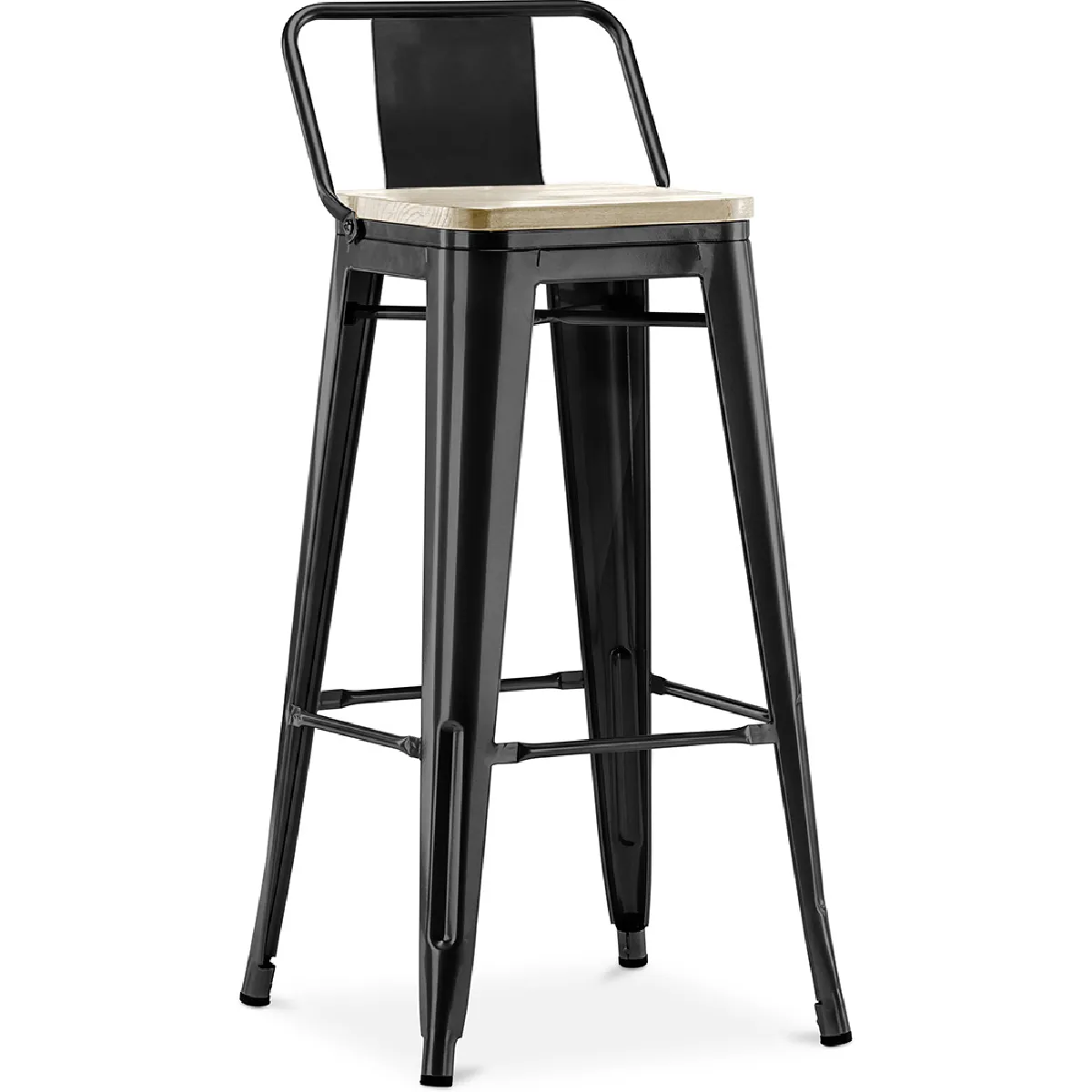 Tabouret de bar avec dossier - Design industriel - Bois et acier - 76cm - Nouvelle édition - Stylix Noir
