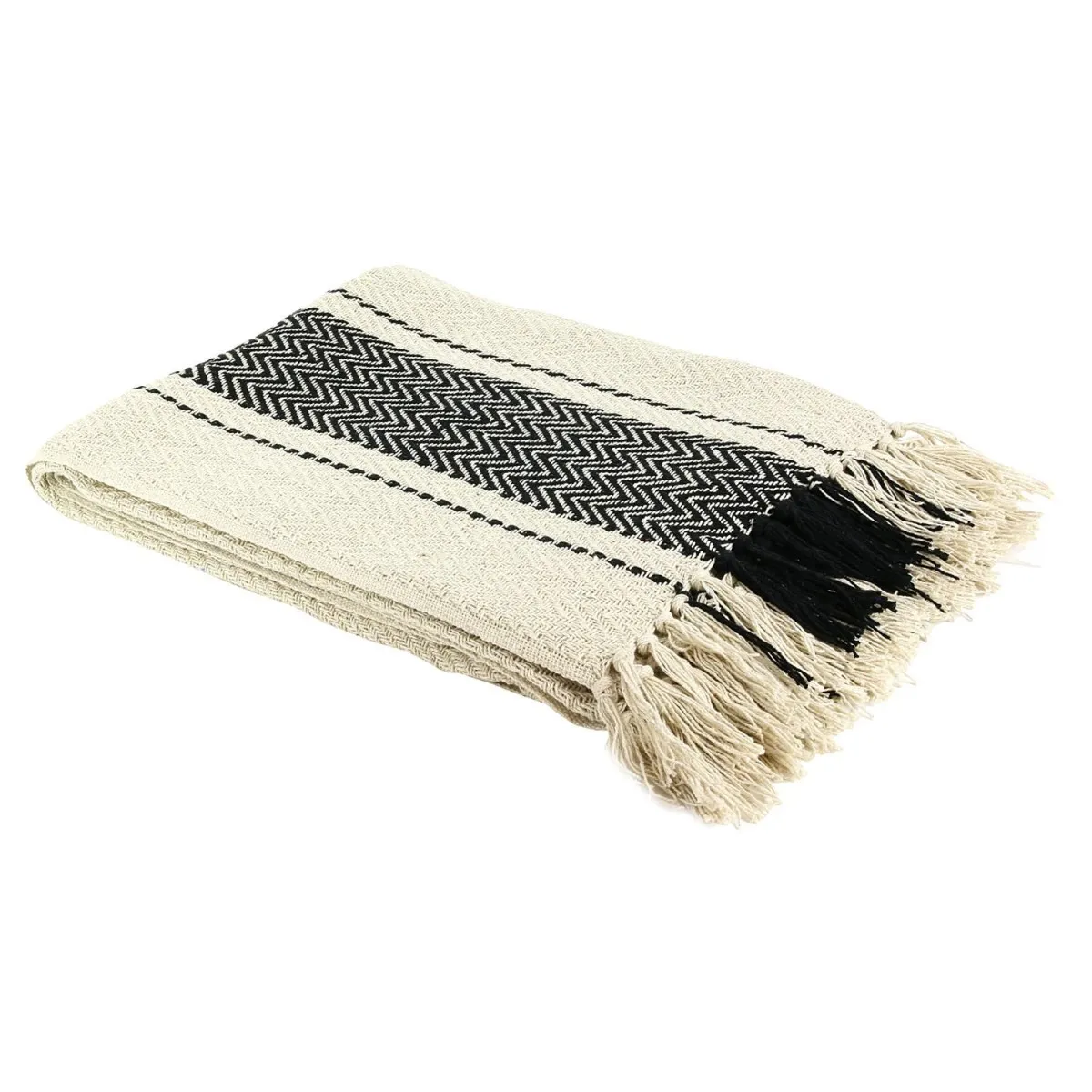 THE HOME DECO FACTORY Plaid D&eacute;co &agrave; Rayures Berb&egrave;re 120x150cm &Eacute;cru
