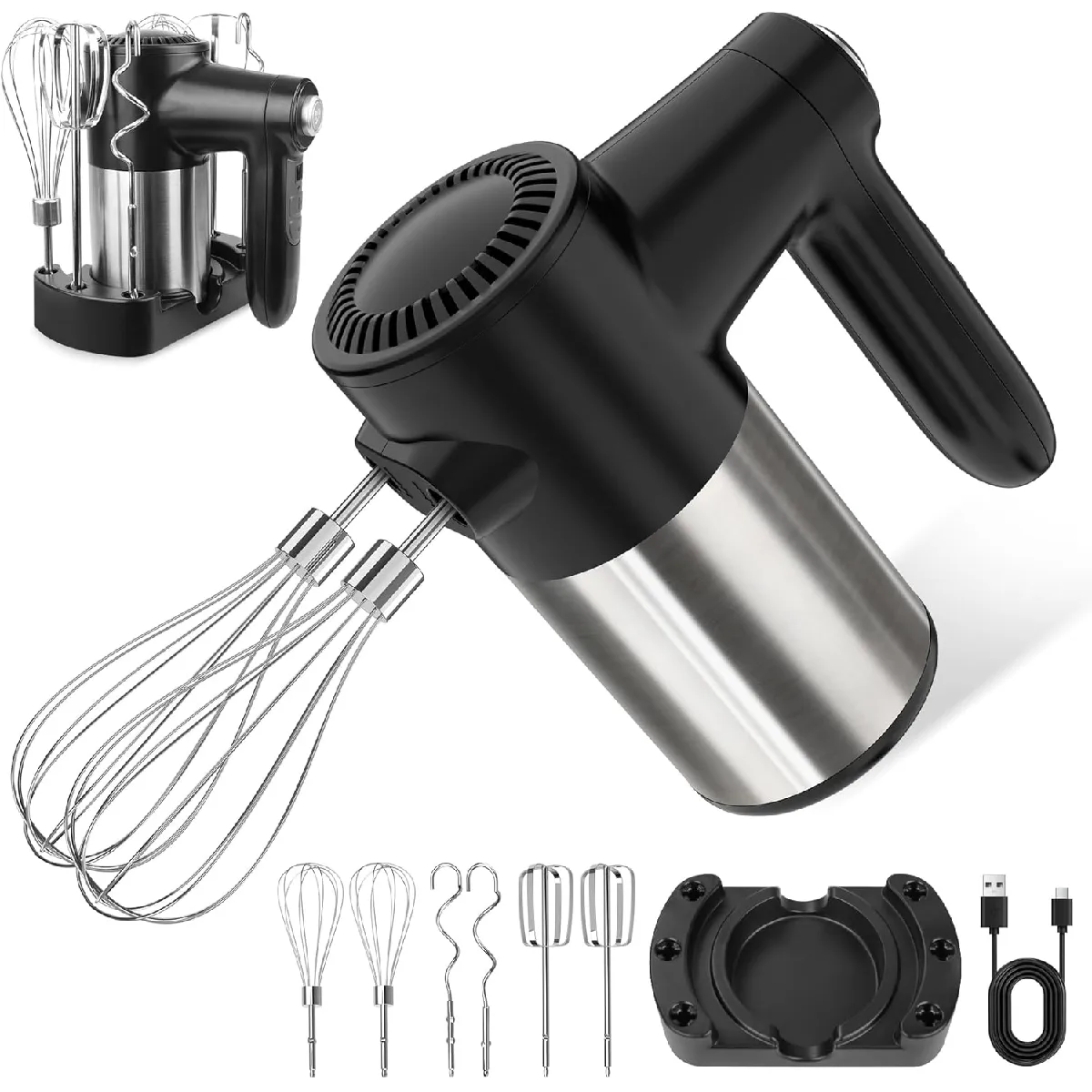 VENDOS85 Batteur &Eacute;lectrique Sans Fil 7 Vitesses