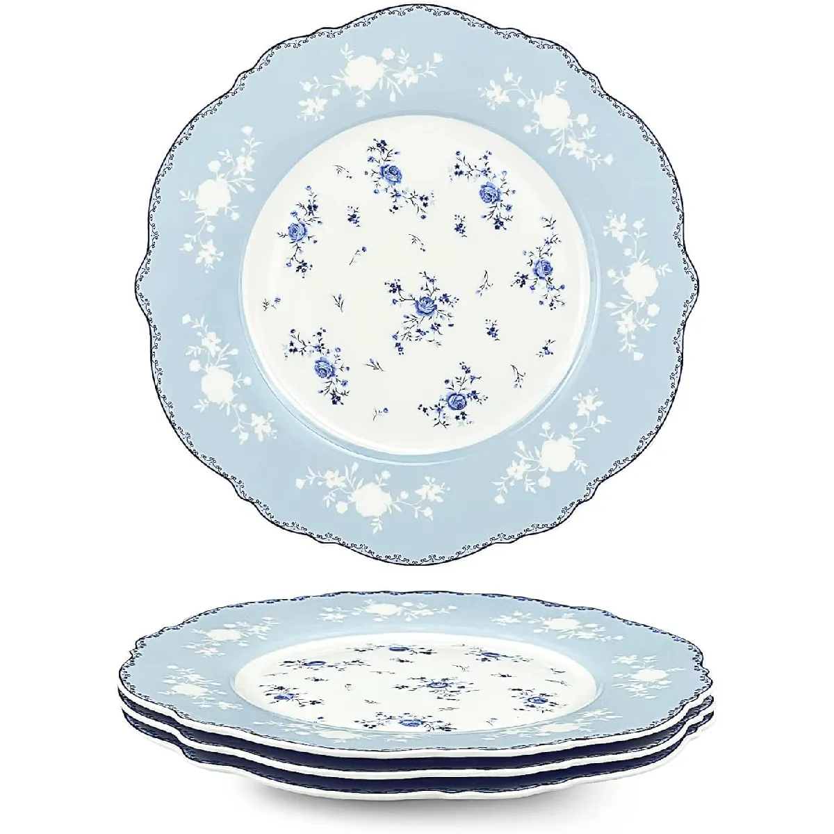 Vendos85 Bleues Lot De 4 Assiettes À Dessert Fleurs 20,8?Cm