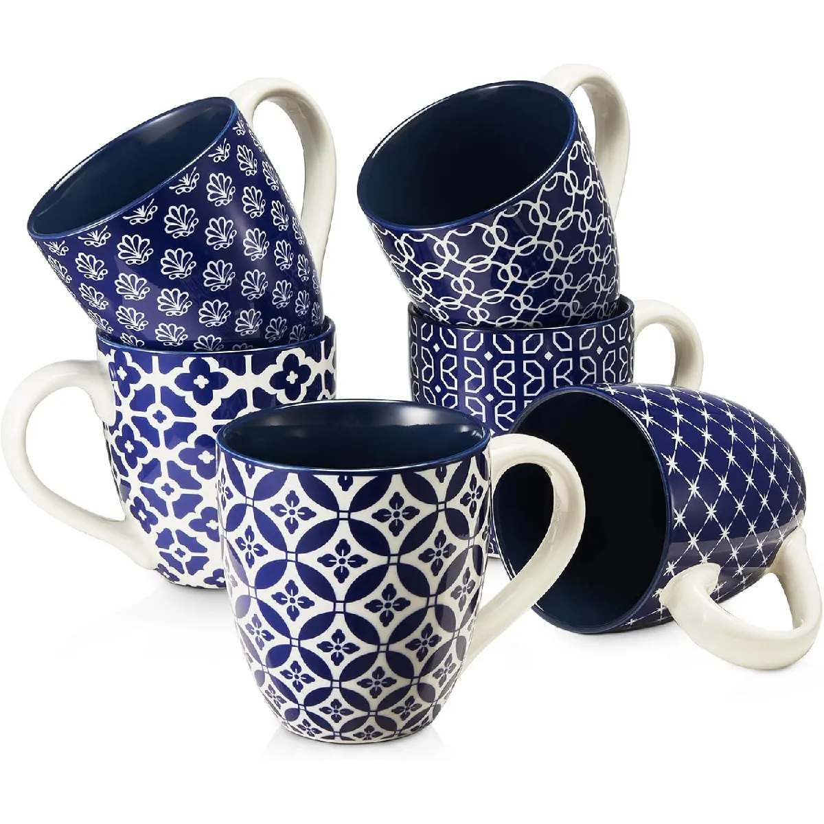 Ensemble de 6 Tasses à Café Bleue et Blanche 560 ml