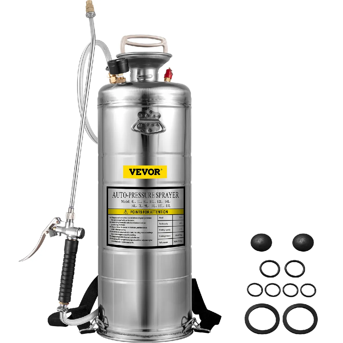 VEVOR Pulv&eacute;risateur inox 12L, brumisateur jardin, plantes, nettoyage sol
