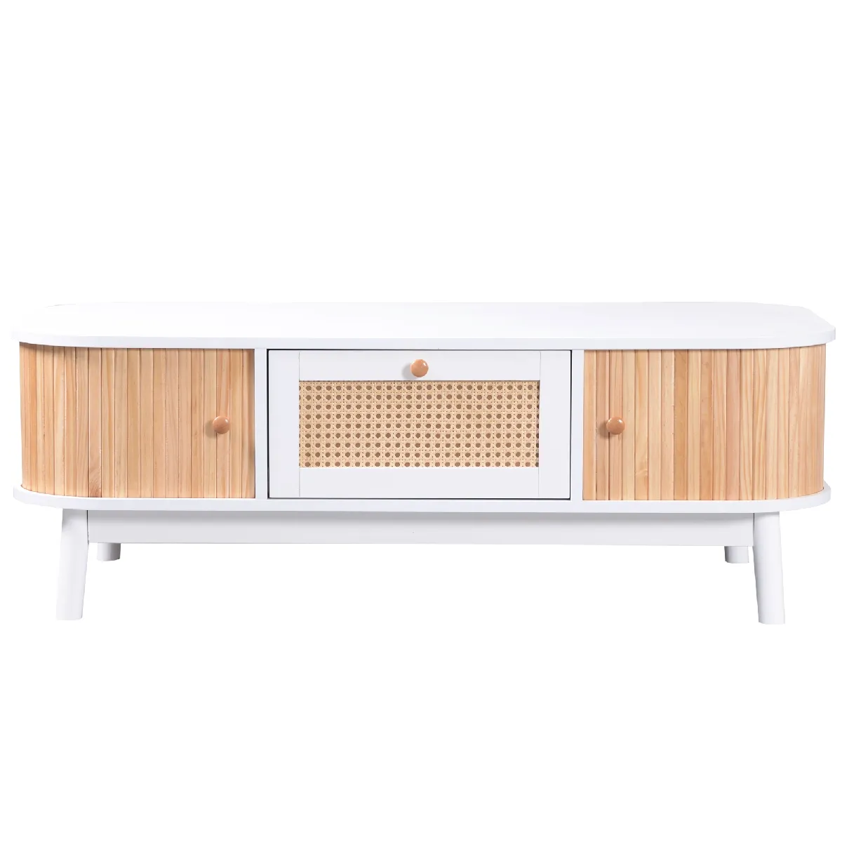 Comparer les prix de Table Basse en MDF avec portes en bois 110x55x38,5 cm, Blanc