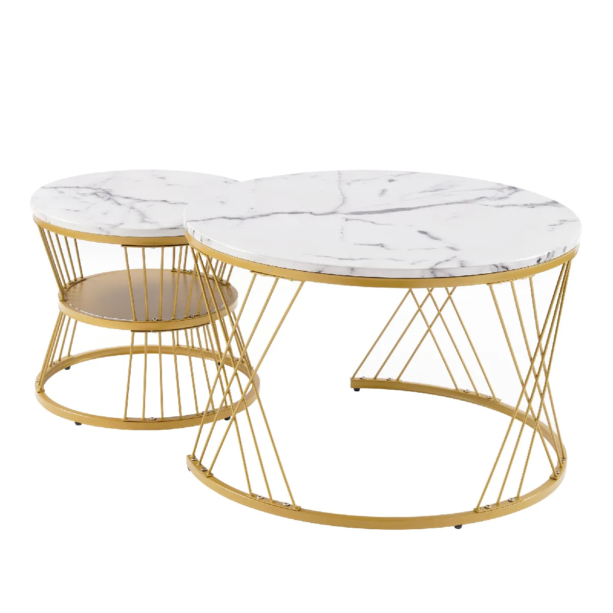 Comparer les prix de Table Basse Nidifiante Moderne Plateau Marbre Doré 70x70x45 cm Blanc