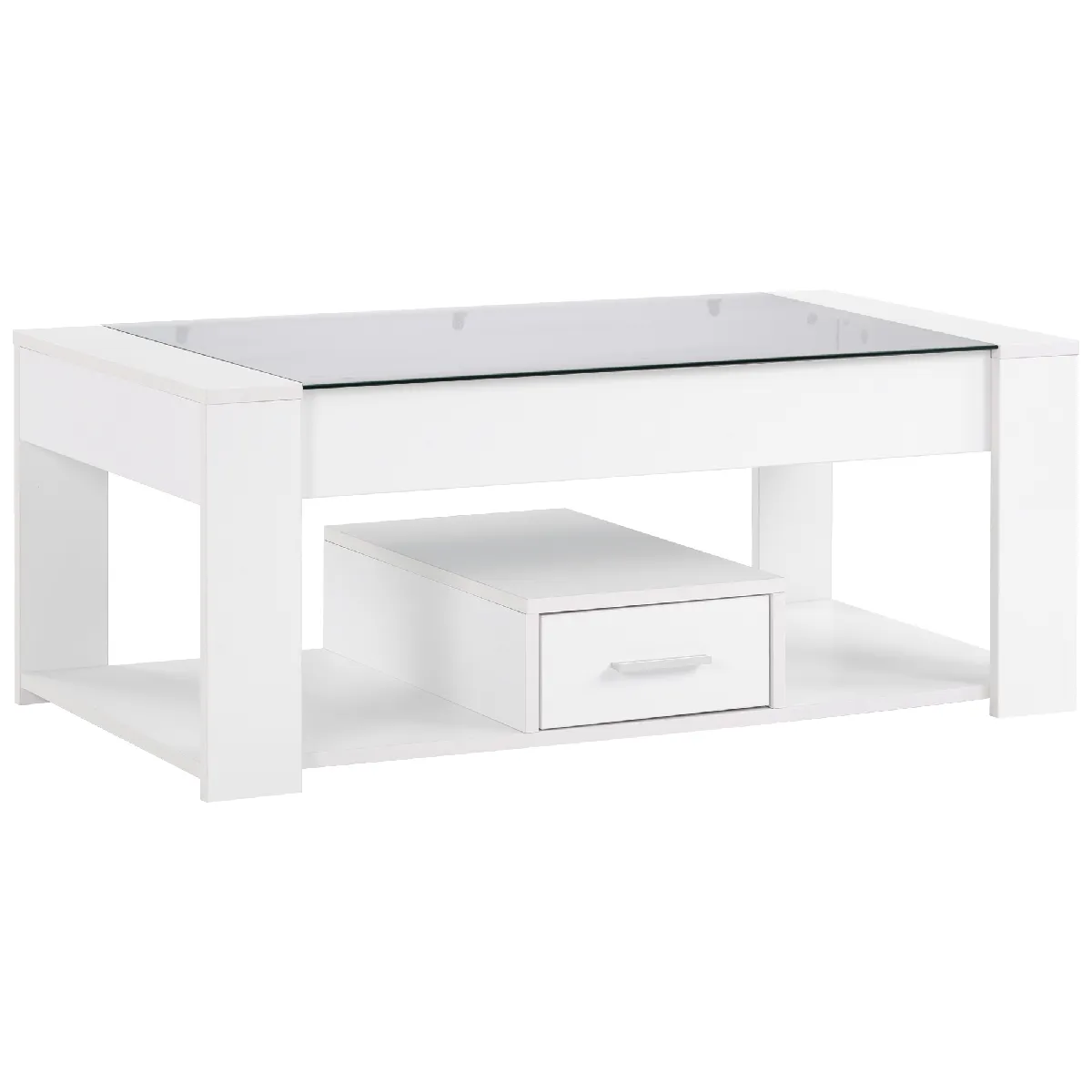 Meilleurs prix pour Table Basse en panneaux de particules avec plateau en verre 100x50x40 cm, Blanc