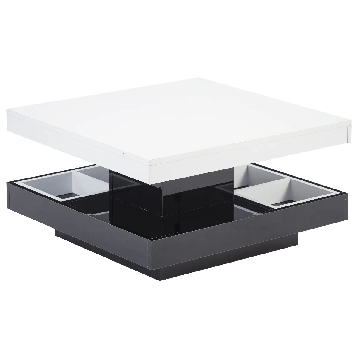 Meilleurs prix pour Table Basse en panneaux de particules avec plateau rotatif 70x70x36 cm, Noir/Blanc
