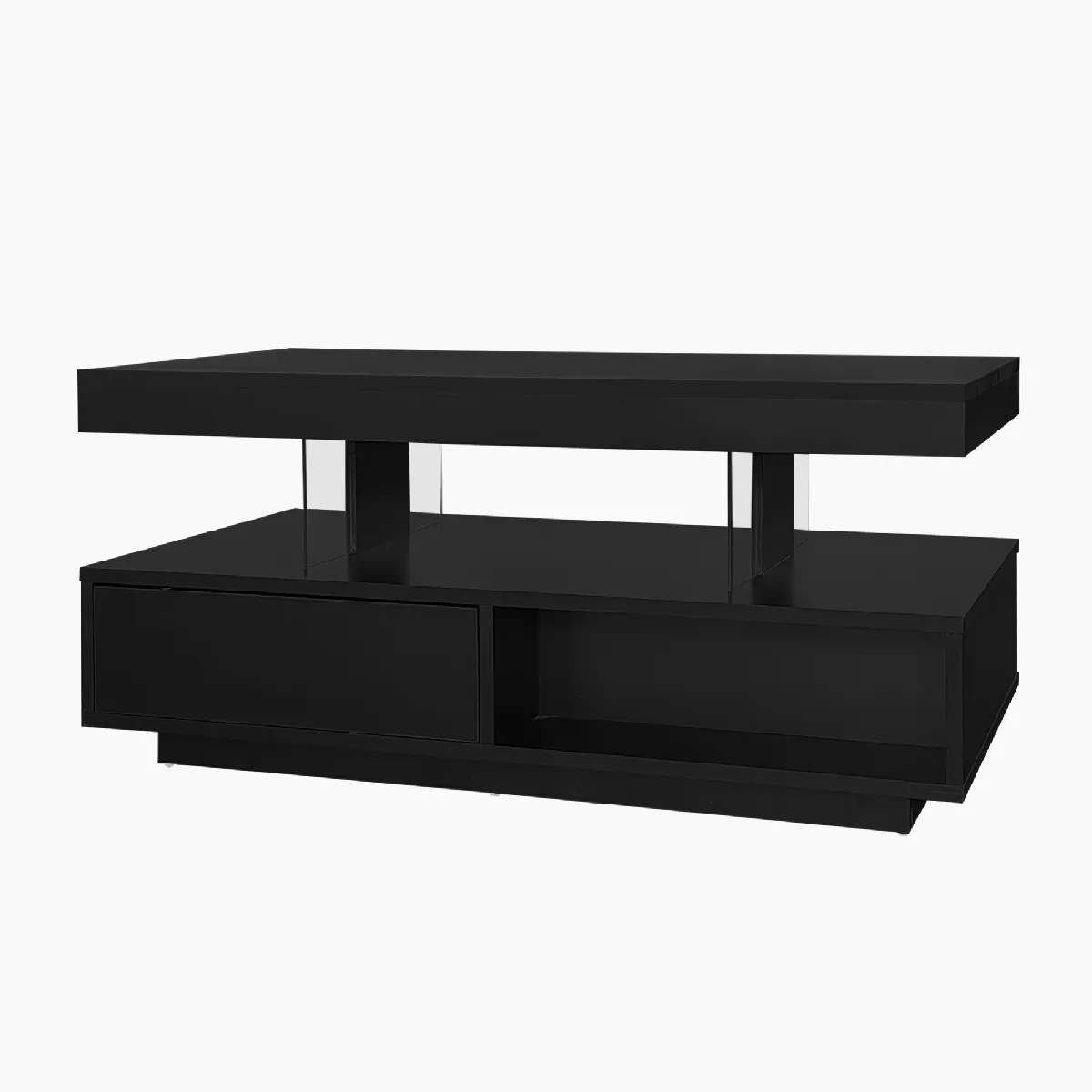 Meilleurs prix pour Table Basse Noire Brillante 4 Verres 2 Tiroirs 95x50x42,5 cm