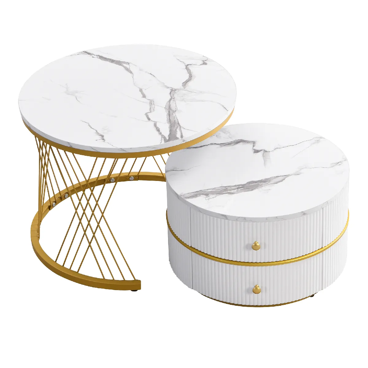 Meilleurs prix pour Table Basse en MDF avec 2 tiroirs 60x60x46 + 50x50x30,8 cm, Blanc