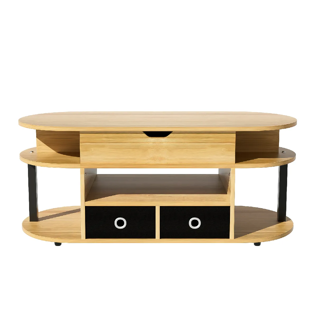 Comparer les prix de Table Basse en panneau de particules avec plateau relevable 105x50x45/60 cm, Noir/Bois
