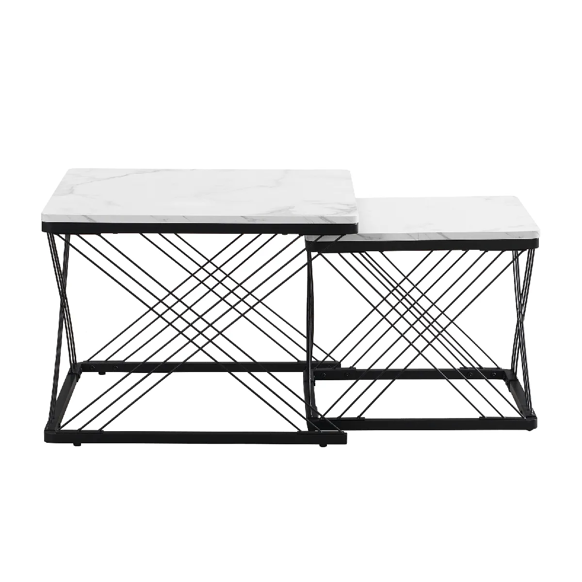 Comparer les prix de Lot de 2 Tables Basses en MDF avec pieds réglables 60x60x45 & 45x45x40 cm, Noir/Blanc