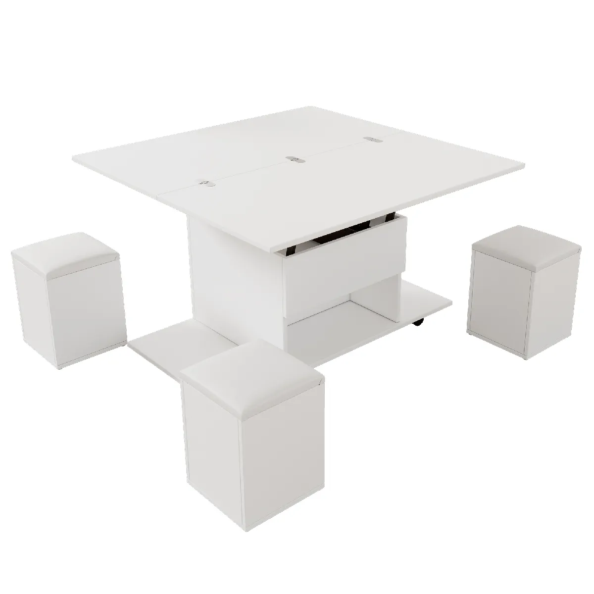 Comparer les prix de Table Basse en panneau de particules avec plateau relevable 100x100x63,5 cm, Blanc