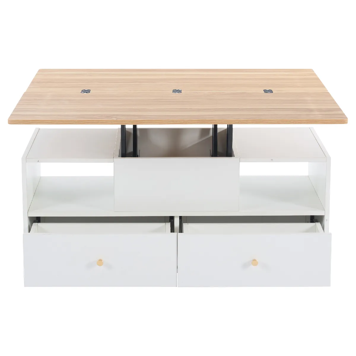 Meilleurs prix pour Table Basse en MDF avec plateau relevable et 4 tiroirs 100x50x47,5-62 cm, Naturel