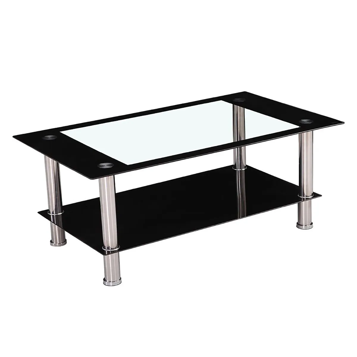Comparer les prix de Table basse fixe avec plateau en verre trempé transparent avec bord noir et pieds en acier - Longueur 100 x Hauteur 42 x Profondeur 60 cm