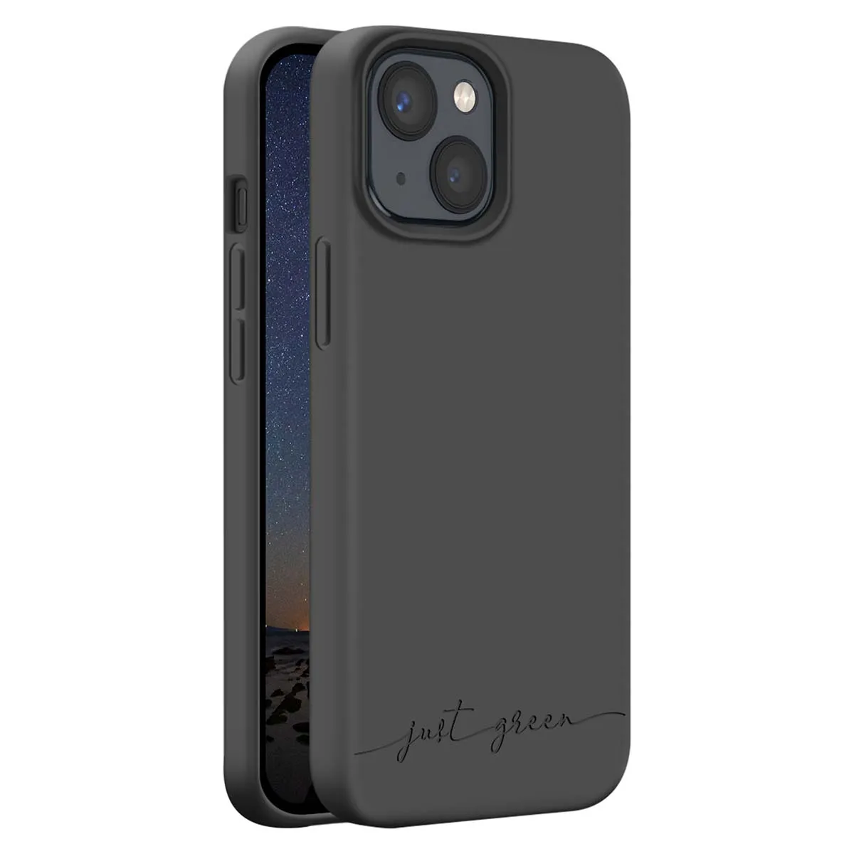 Just Green Noir Coque Pour Iphone 13 Mini Modèle Natura Compatible Avec Recharge Sans Fil