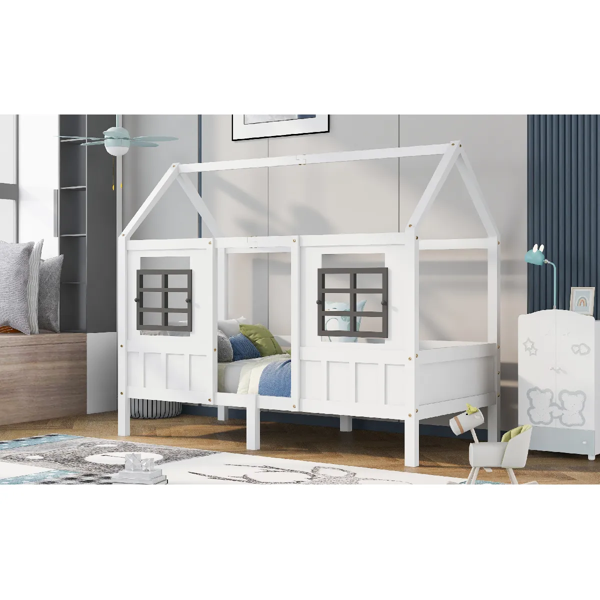 Lit avec rangement et 2 tiroirs à roulettes - MDF - Sans Matelas