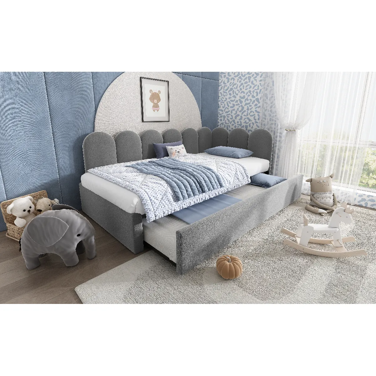 Élégant en Velours Gris - Sans Matelas