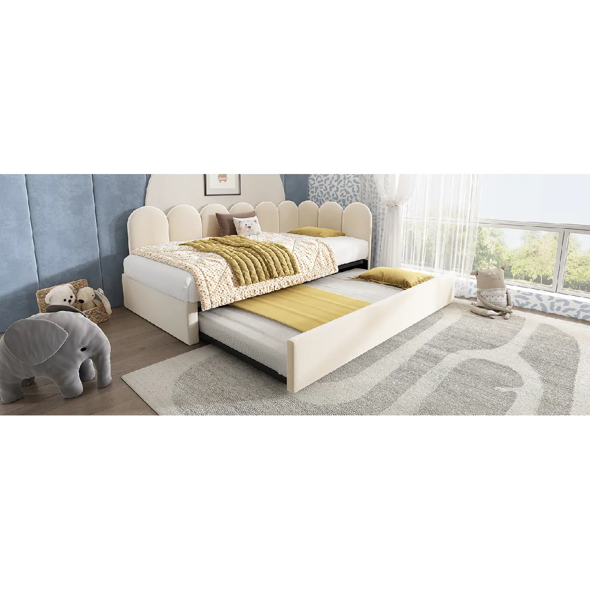 Lit Moderne avec Lit Secondaire - Velours - Sans Matelas