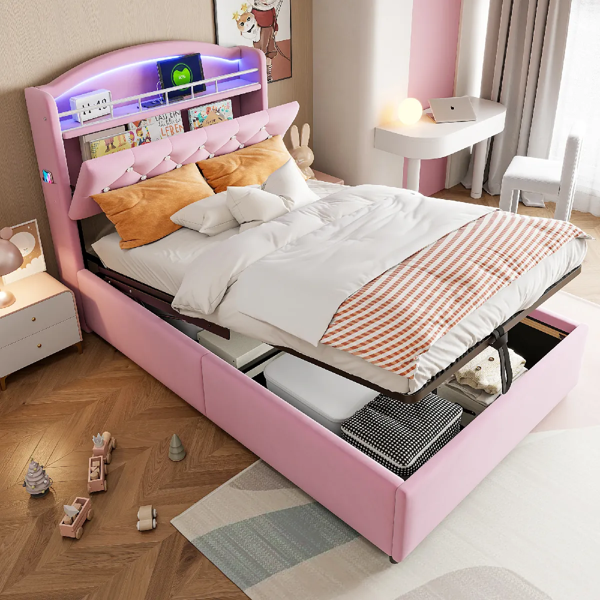 Avec coffre de rangement en velours moderne - Velours - Sans Matelas