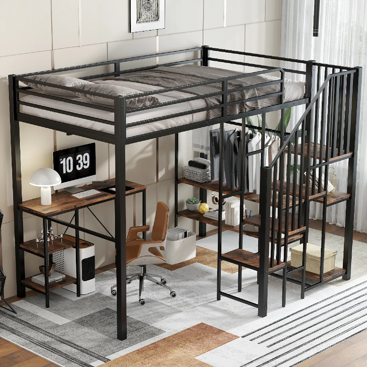 Avec étagères et bureau - Métal - Sans Matelas