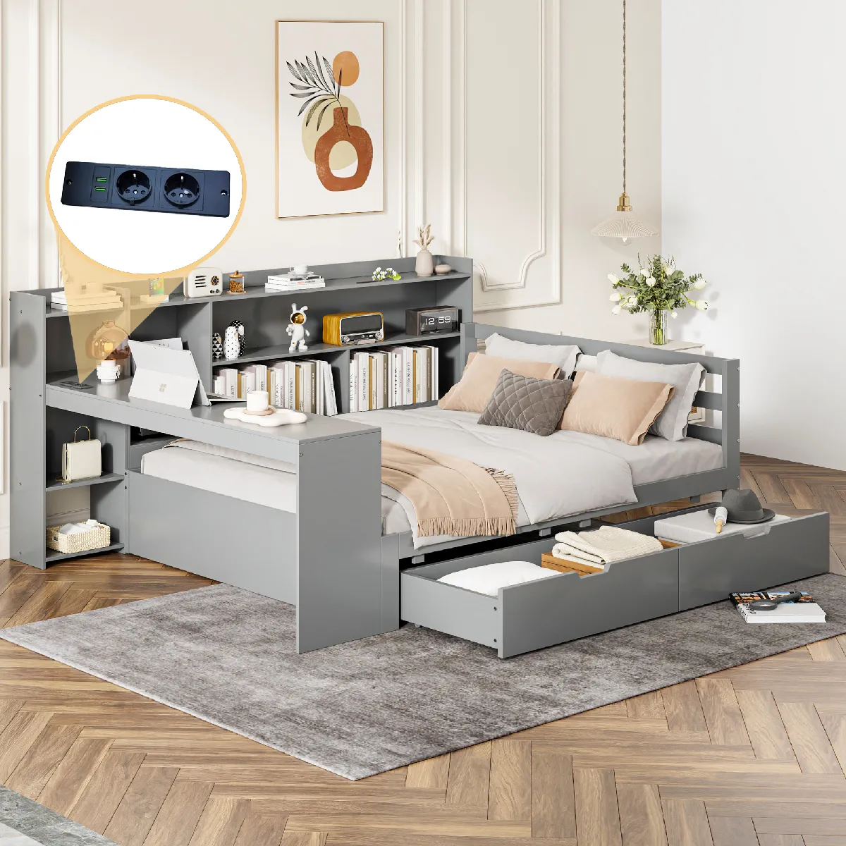 Avec bureau et espaces de rangement Pin Sans Matelas - vue 1