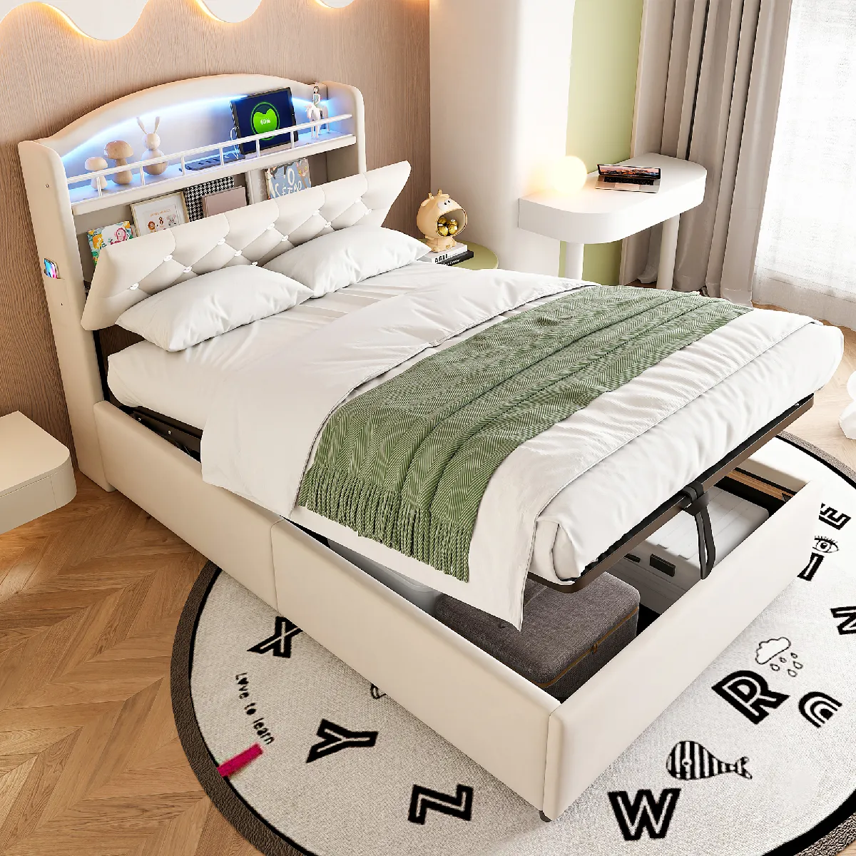 Avec coffre de rangement en velours moderne - Velours - Sans Matelas