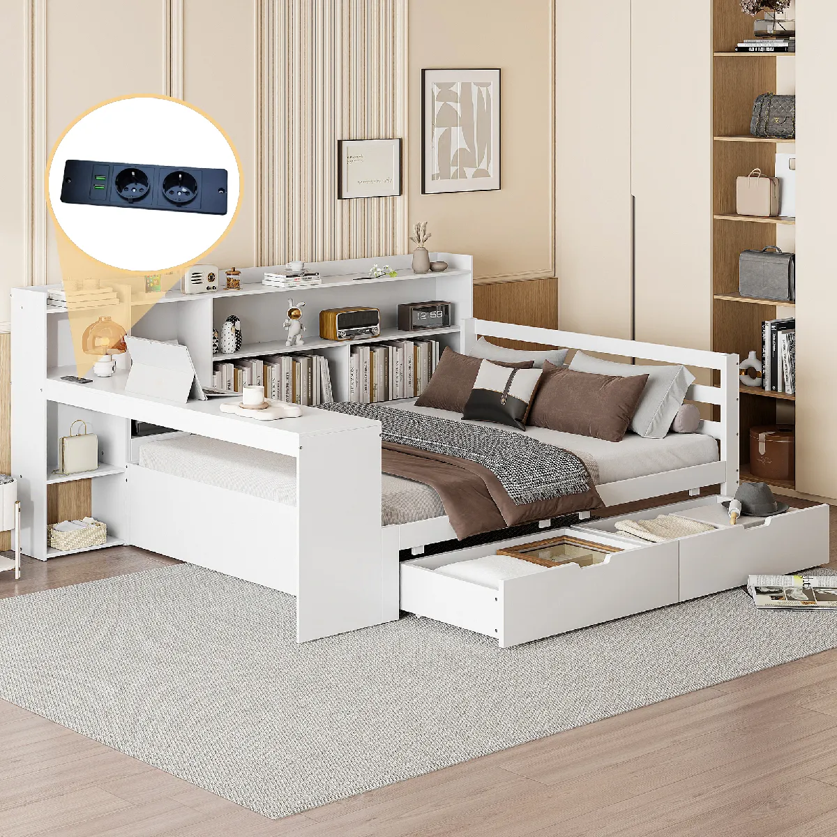 Avec bureau et espaces de rangement Pin Sans Matelas - vue 2