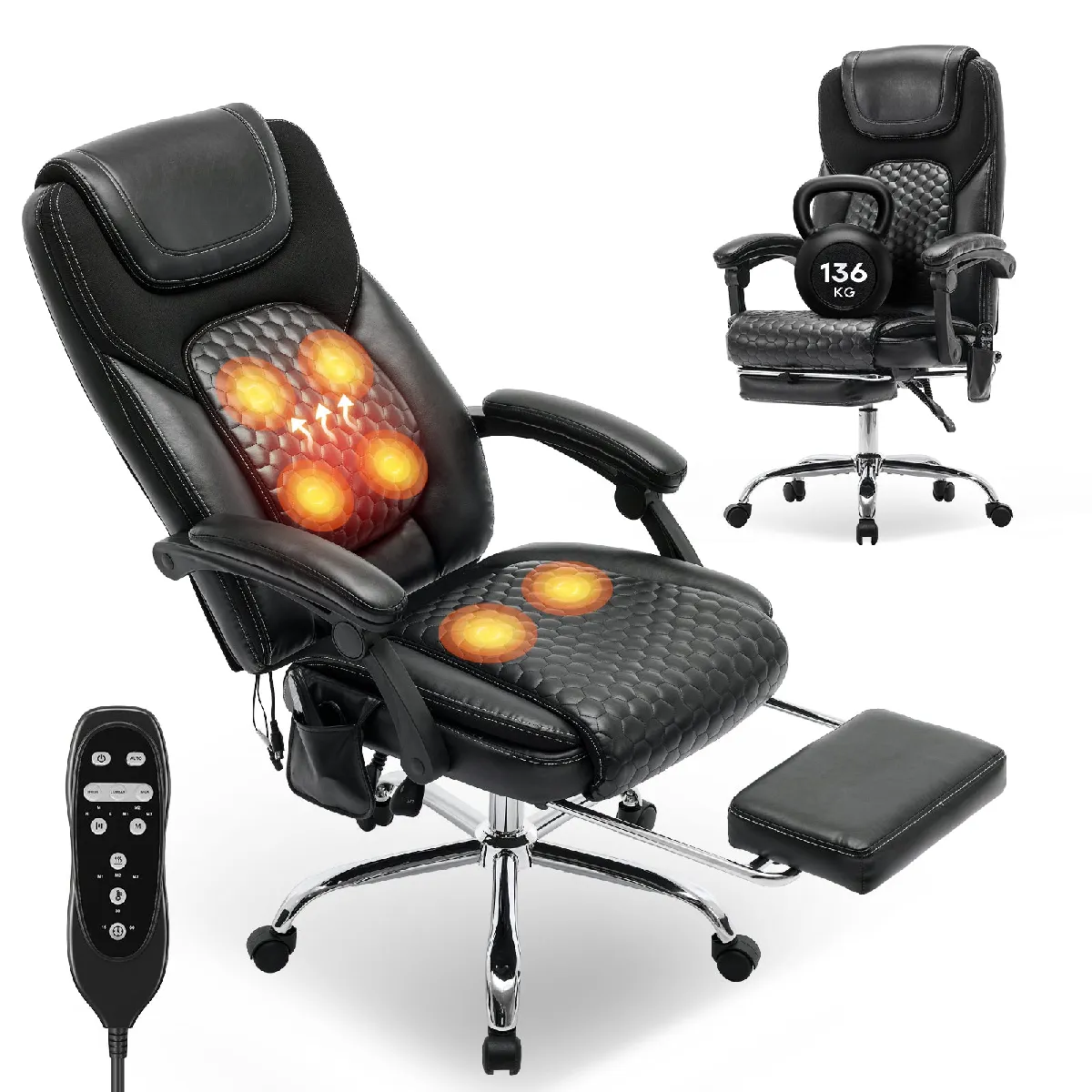 Chaise de Bureau Ergonomique avec Massage, Noir