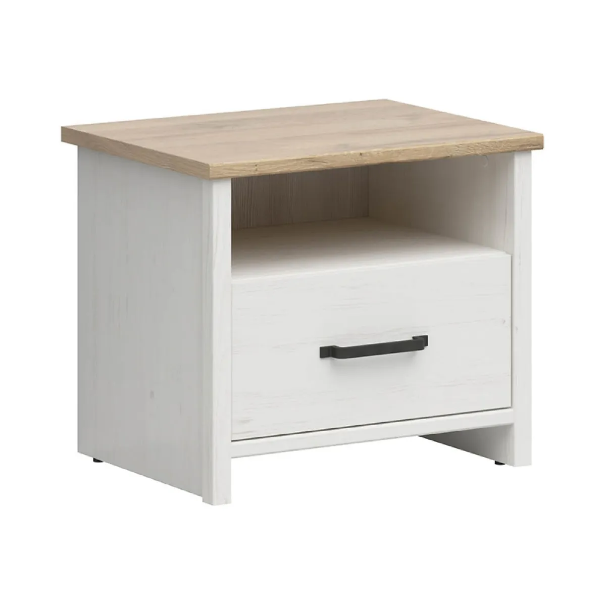Table de chevet Table de nuit avec tiroir , coloris Blanc pin andersen/Ch&ecirc;ne clair - Longueur 55 x Profondeur 42,5 x Hauteur 47,5 cm