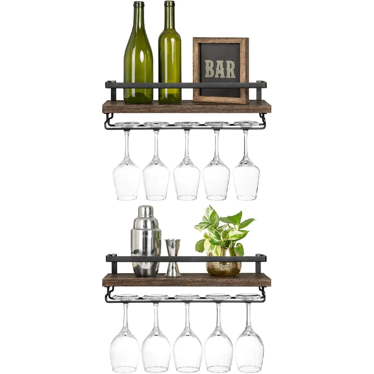 Étagère murale à vin en bois et métal – Style rétro 43 cm
