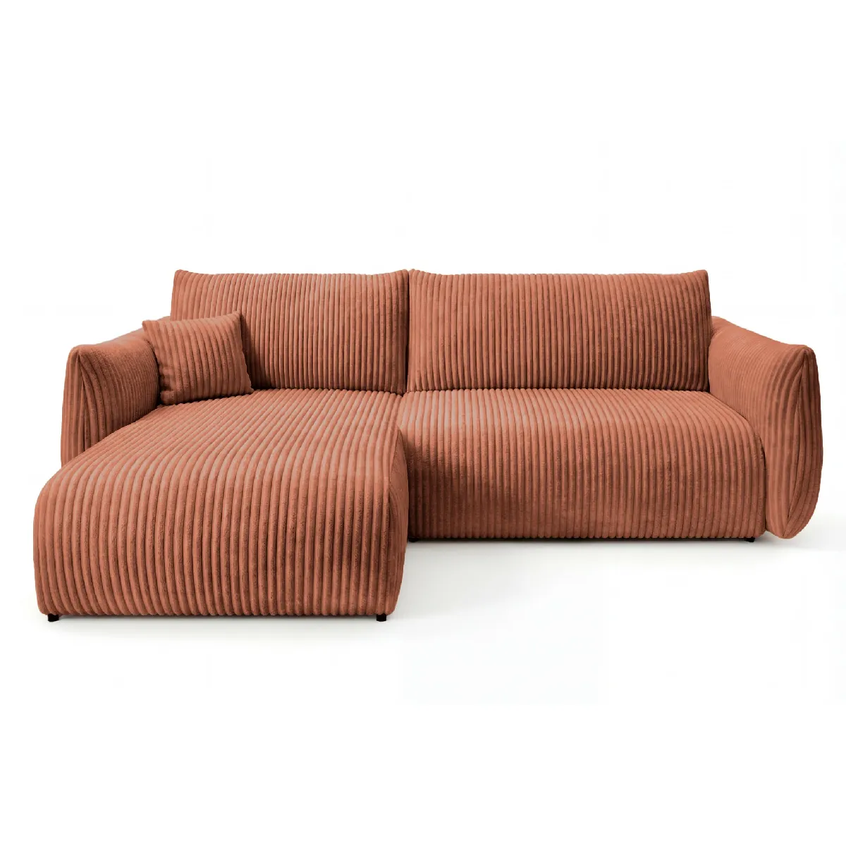 Canapé d'angle convertible velours côtelé 4 places Terracotta