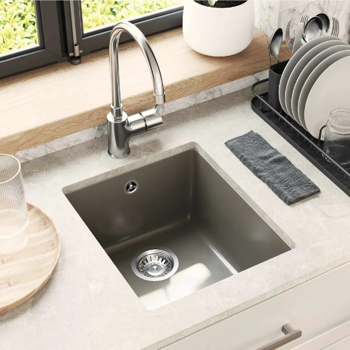 vidaXL Évier 370 x 460 mm 80% et 20% Résine - vue 2